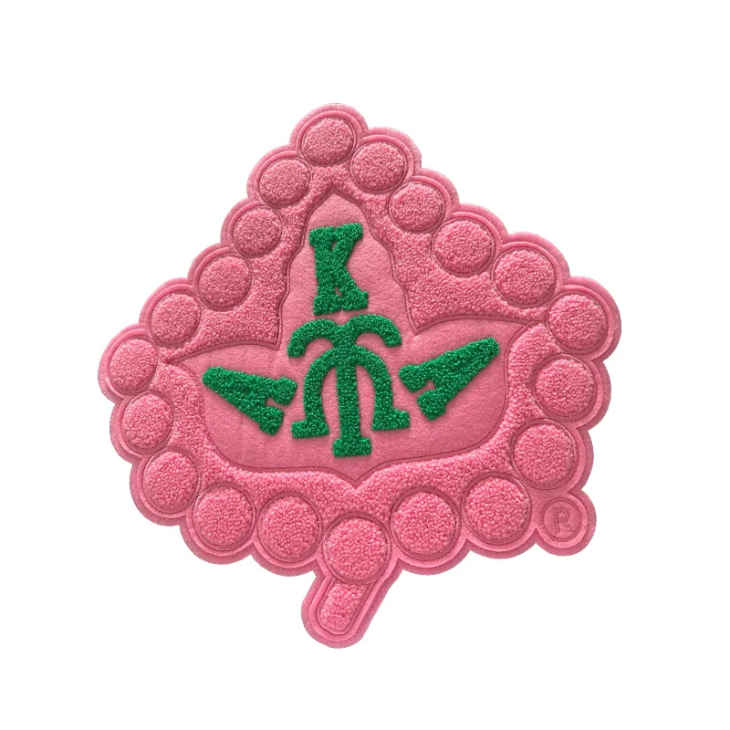 Iron Patch for Jacket, Pretty Greek Alpha Kappa Alpha Sorority, Chenille AKA Pearl Ivy Leaf, Pink and Green