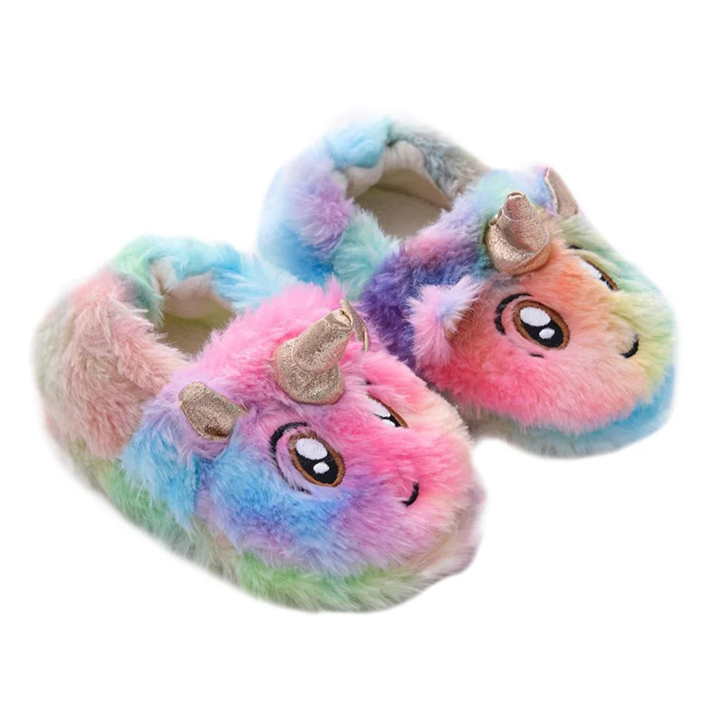 

1 Pair Cartoon Unicorn Slippers Kids Warm Winter Shoes Mute Sole Comfy Indoor Footwear Winter Slippers Bedroom Shoes