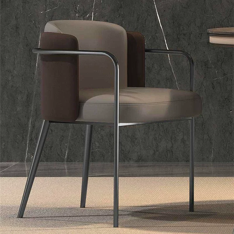 

Italian Luxury Stainless Steel Backrest Dining Chair Modern Design High End Commercial Leather Art Negotiation Chair
