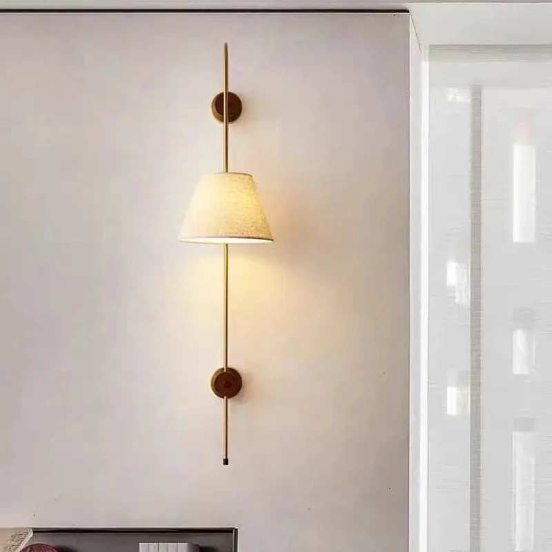 French Fabric Lampshade Wall Lamp Minimalist Living Room Long Wall Sconces Background Hotel Hallway Corridor Embellish Luminaire