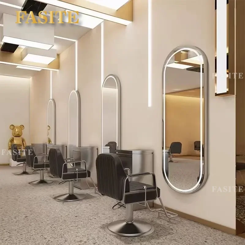 For Hair Wall Mounted LED Barber Mirror Single Sided Luminous Intelligent Lighted Makeup Mirror with Lights for