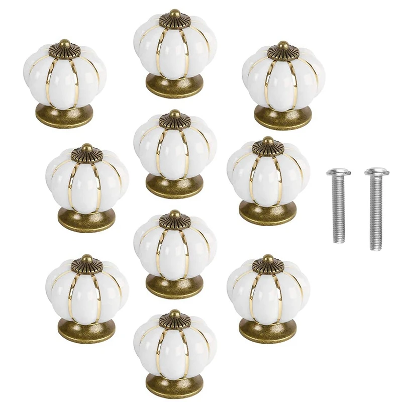 

10Pcs Ceramic Door Knobs Vintage Pumpkin Cabinet Drawer Pulls Cupboard Handles Furniture Home Decorating