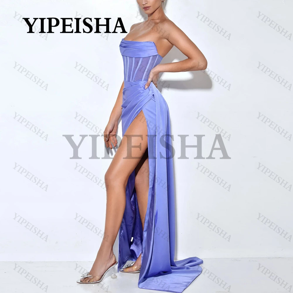 Customized Sexy Straples Mermaid Evening Dresses Side High Split Backless Sleeveless Long Prom Gown See-Through Simple Party Dre