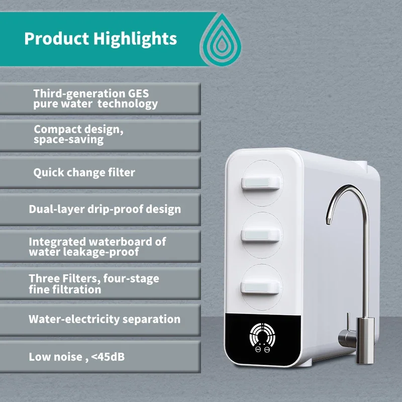 2024 New Household 75G small size Water Purifier smart control and filter change reminder