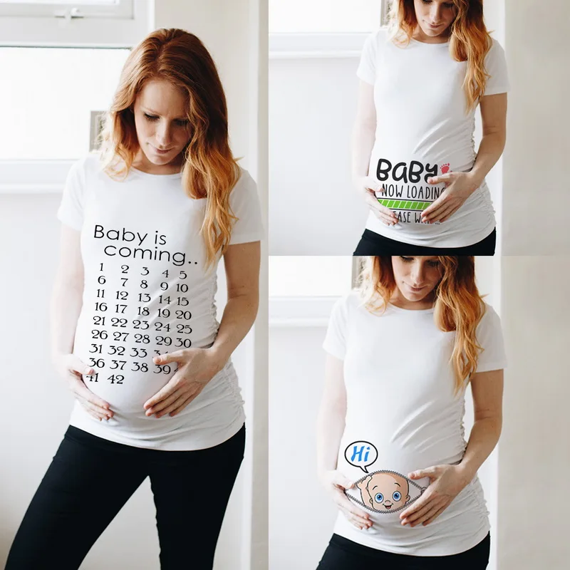 

Women T-shirt Soft Shirts Pregnancy Casual Short Sleeve Maternity T Shirt Clothes Baby Is Coming Ladies Summer Pregnant Tops Tee