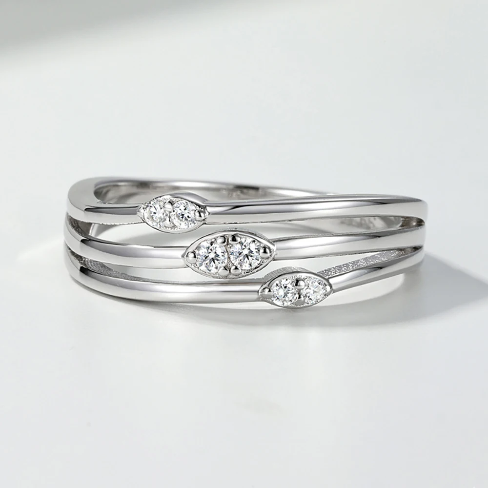 Serenity All Moissanite 3 Row Ring Certificate for Women Gift Sparkling D Color Wedding Rings Jewelry S925 Sterling Silver Bands