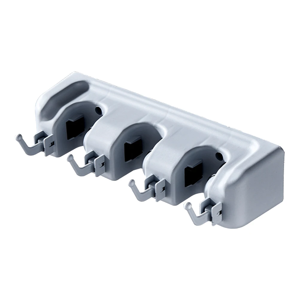

Mop Holder Hooks Plastic Wall Mounted Broom Hanger Dual Use Kitchen Bathroom Organizer Rack 4 Hanging Hooks Grey