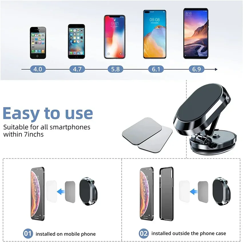Metal Magnetic Car Phone Holder Folding Magnet Mount Mobile Cell Phone Stand GPS Support for iPhone 14 13 Xiaomi Huawei Samsung image 6