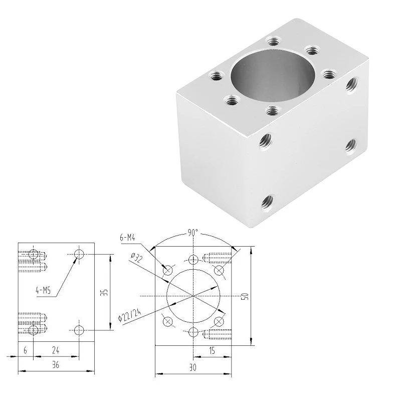 High quality inner hole 22mm 24mm SFU1204 ball screw nut housing mounting bracket for 1204 ball screw cnc engraving machine part