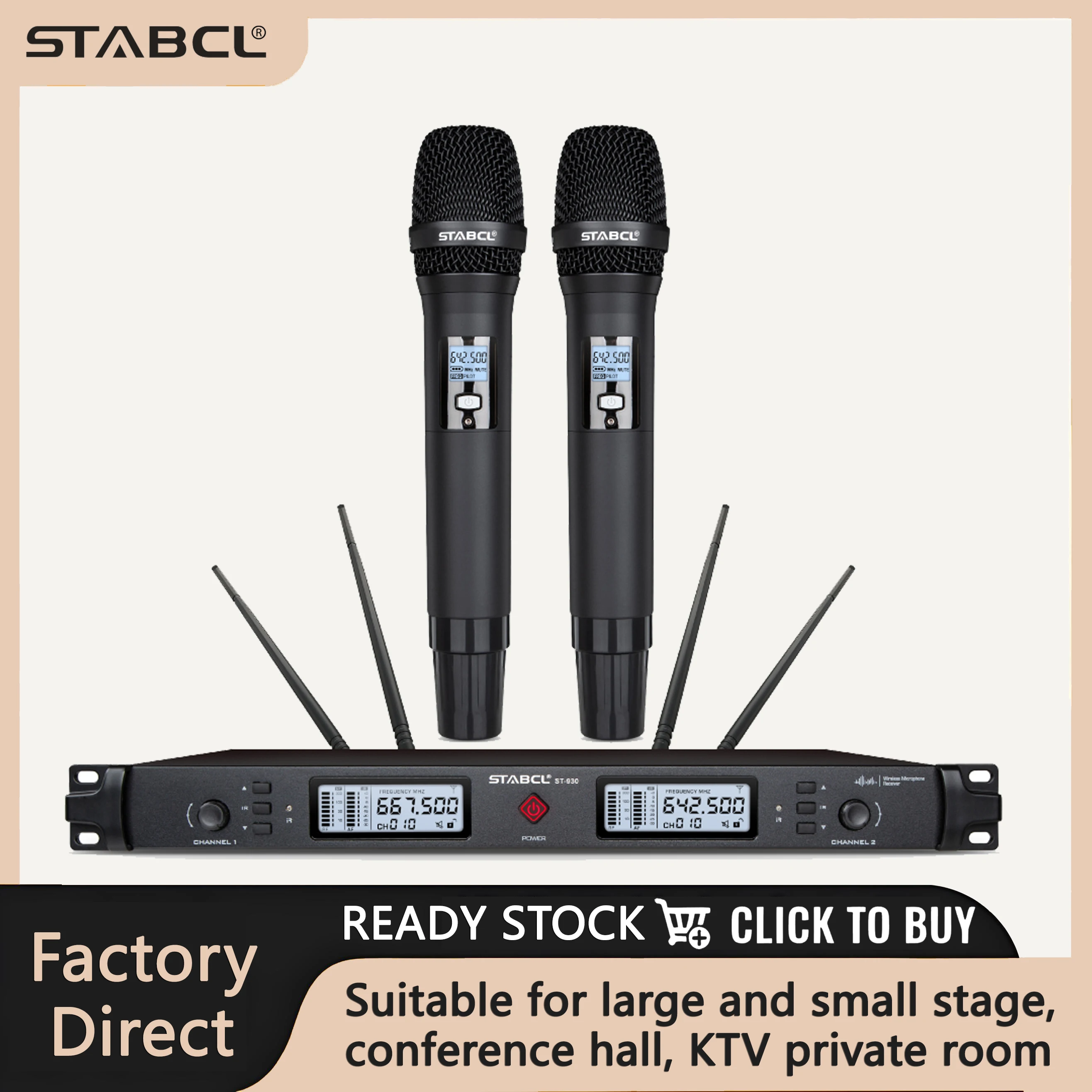 

ST-930 High quality cordless mic Dual channel microphone professional church uhf wireless stage performance karaoke microphone