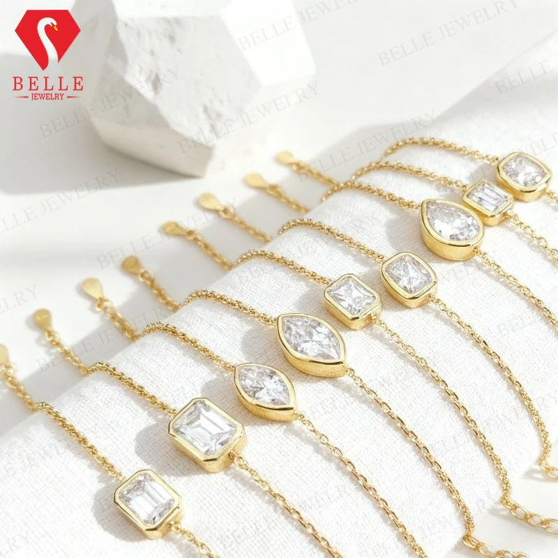 

Браслет из муассанита: круглой, грушевидной, овальной, в форме сердца, изумрудной и других форм. Модные женские украшения. Подарок на годовщину, день рождения. Для повседневной носки.