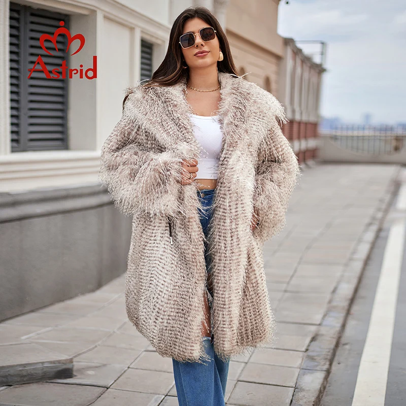 Astrid High-end Tassel Fur Coat Women 2024 Winter Loose Hooded Colorful Fur Jacket Plus Size Female Luxury Furry Overcoat Girl