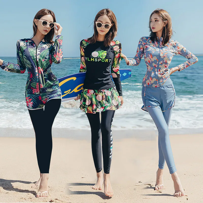 Women's Long Sve Conservative Surf Suit Beach Sunscreen Dive Suit Two Piece Swimsuit Casual Leisure Sle with Chest Pad