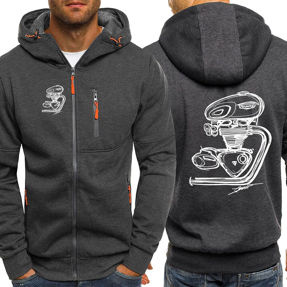 Motorcycle Engine Modified Retro new men's three-color zipper hooded sweatshirt is suitable for spring and autumn hoodies jacket