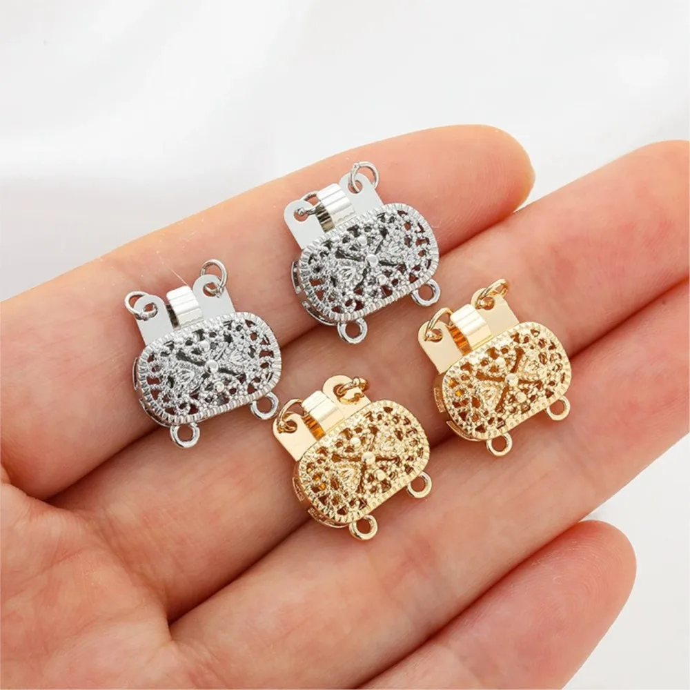2 Sets 14K Gold Plated Brass Layered Necklace Filigree Clasps Multiple Box Closures Converter for Women Jewelry Bracelet Making