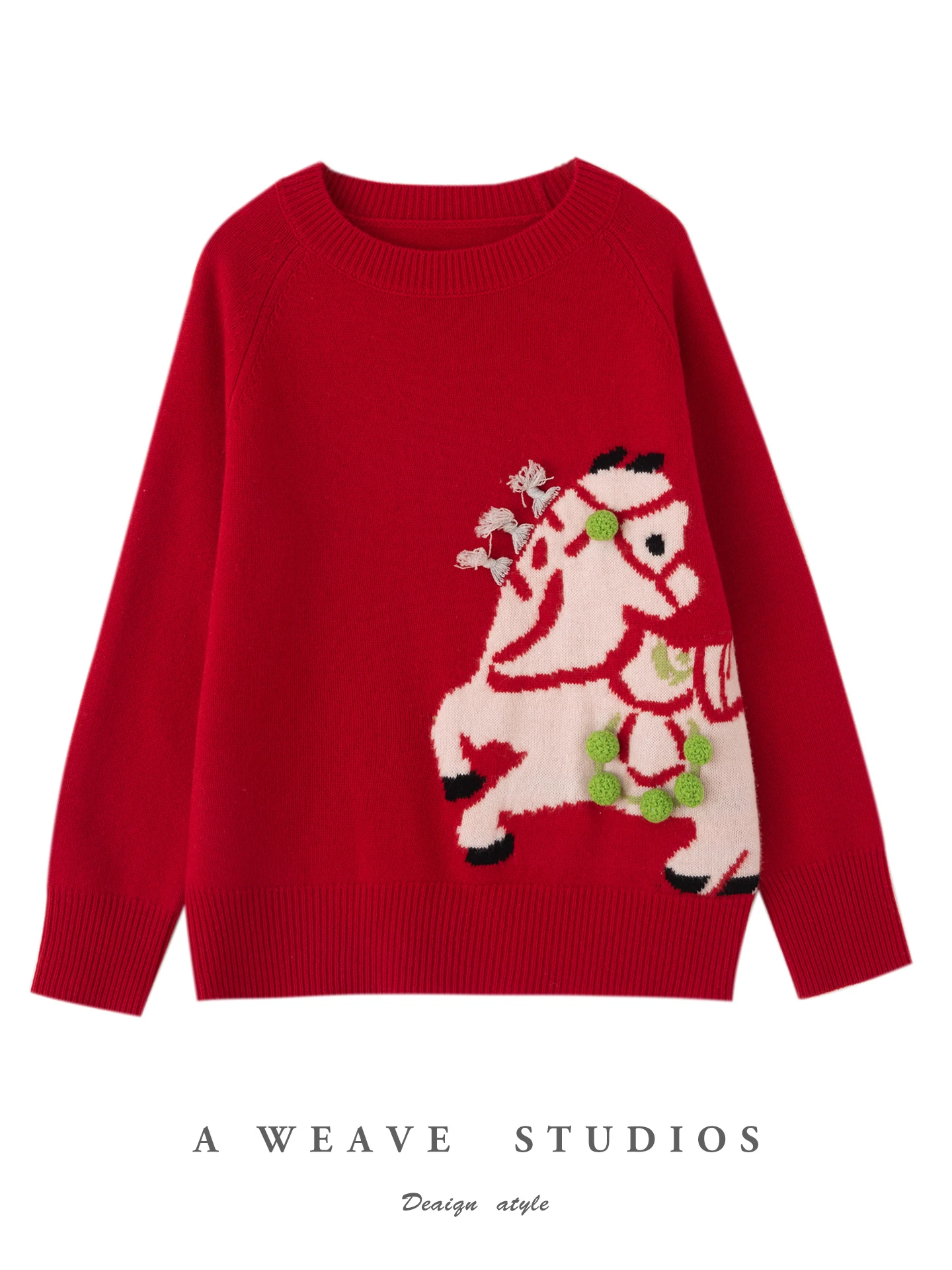 Frauen Reiner Wolle Pullover Pullover Herbst Winter Oansatz Soild Stickerei Jacquard Pony Lose Stricken Langarm Tops High-end