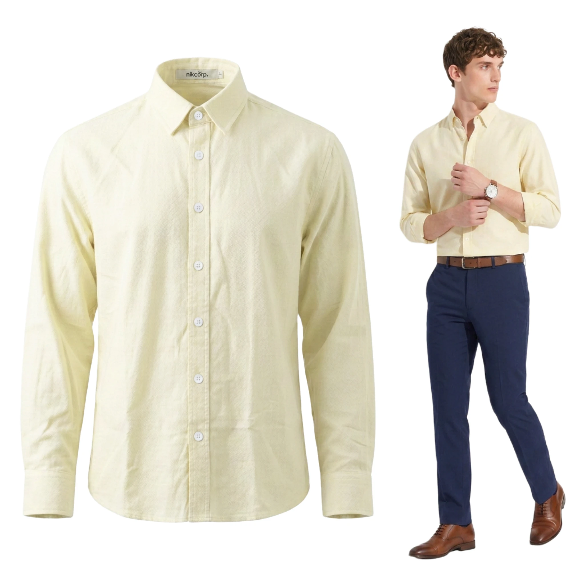 Chemise d'été décontractée en coton pour hommes, chemise élégante à manches longues couleur crème, vêtements formels pour hommes, vêtements en coton pour hommes, chemise coupe classique, chemise de travail, chemise d'été pour hommes, chemise boutonnée, chemise brillante pour hommes