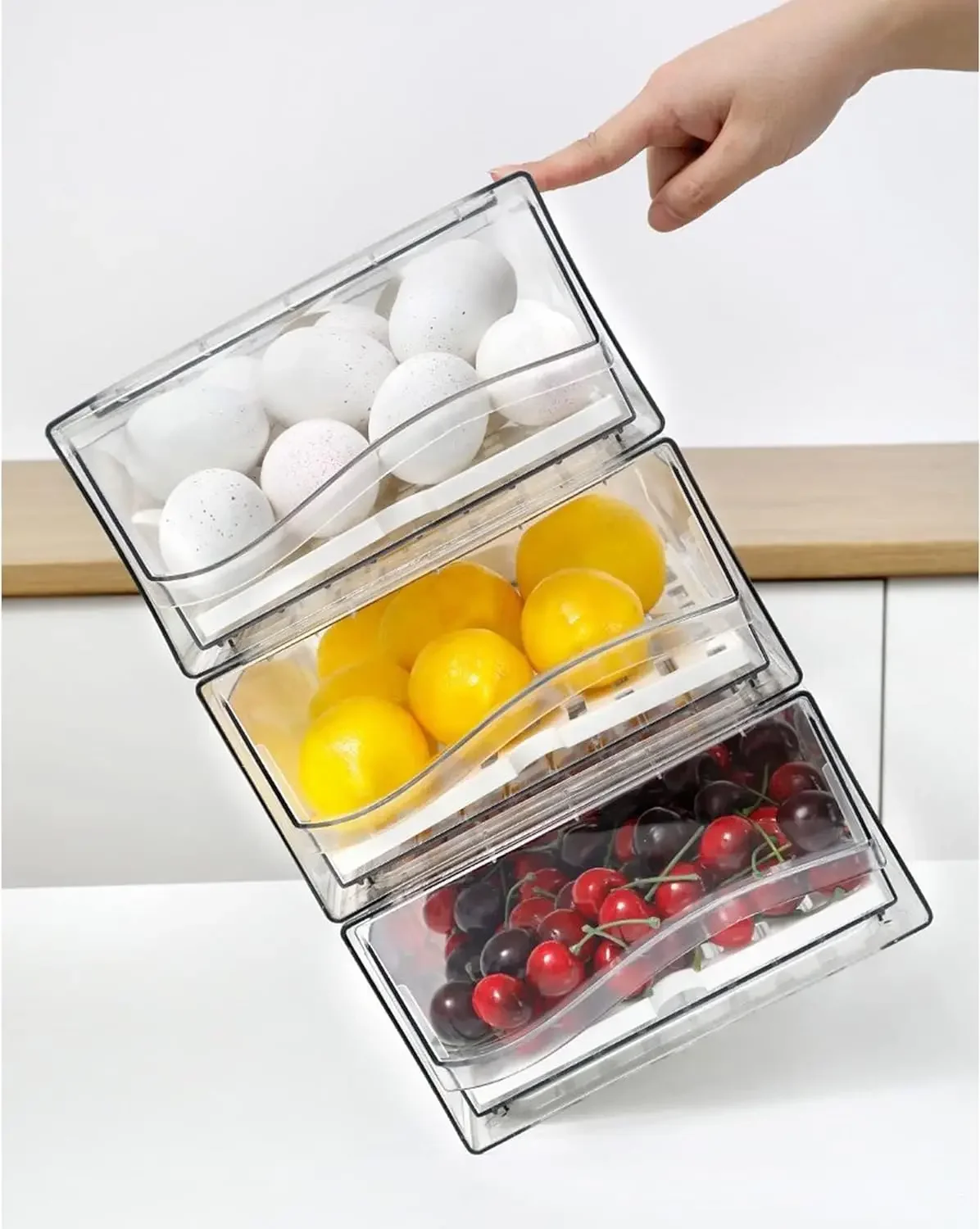 Fridge Organizer, Stackable Refrigerator Organizer Bins, Reusable Food Storage Containers, Fridge Drawer Organizer in Home Kitch