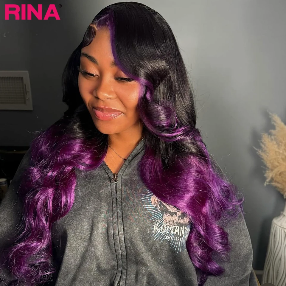 

Ombre Purple Color Body Wave Human Hair Wigs 13x4 13x6 Transparent Lace Frontal Remy hair Wig 5x5 Closure Lace Wig For Women