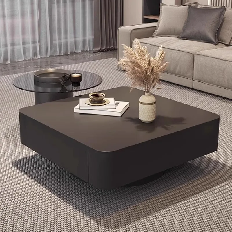 

Living room slate square modern simple coffee table minimalist small apartment light luxury black high-end combination glass