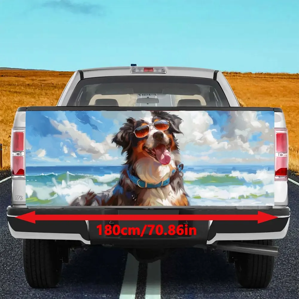 Beach Sea Wave Vacation Dogs Print Car Tail Trunk Protect Vinly Decal Auto Accessories Hood Decor Sticker for Off-road Pickup