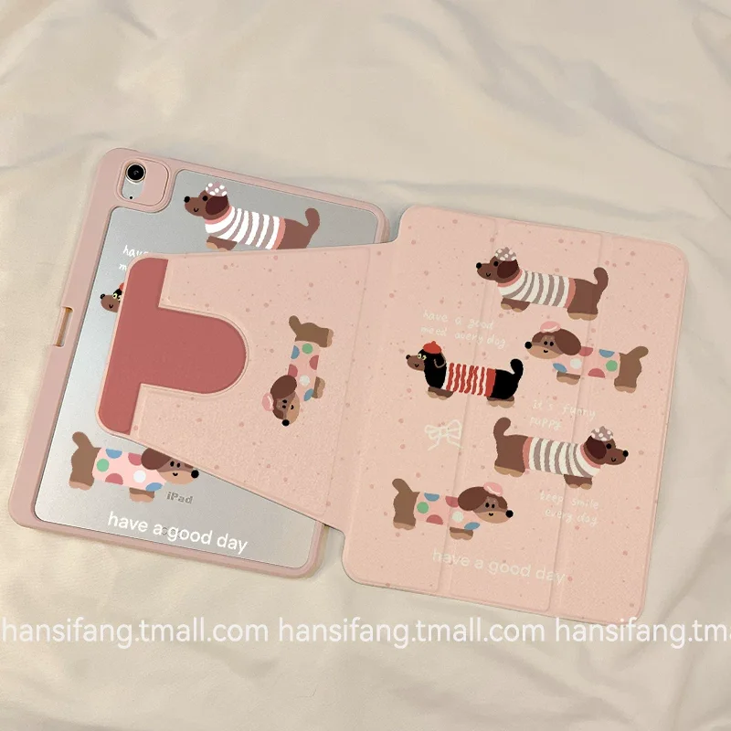 Cute Sausage Dog Cartoon Pink Creative For iPad Case iPad MINI AIR 3 4 5 6 7 8 9 10 11 13