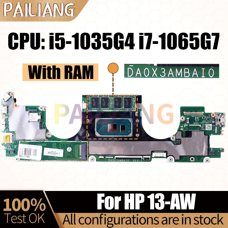 For HP 13-AW Notebook Mainboard DA0X3AMBAI0 L71985-601 i5-1035G4 i7-1065G7 With RAM Laptop Motherboard Full Tested