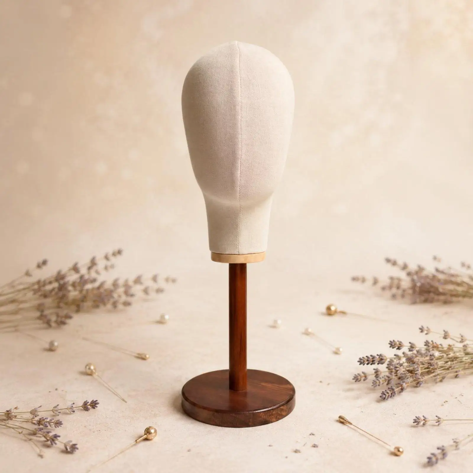 support-de-presentation-pour-chapeaux-et-postiches-base-en-bois-vintage-tete-de-mannequin-recouverte-de-tissu-pour-salon
