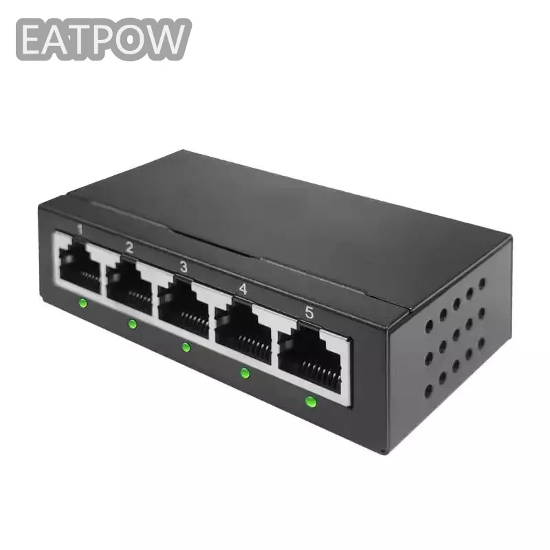 EATPOW-conmutador de red de 5 puertos, conmutador de 10/100/1000mbps, carcasa de Metal, diseño Mini, conmutador de red de escritorio, conmutador de red gigabit de 5 puertos