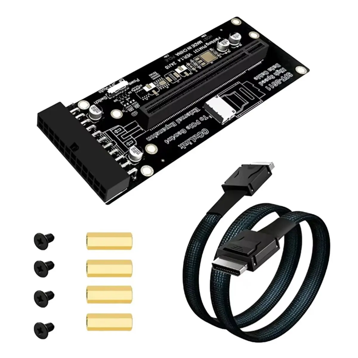 A72U Oculink SFF-8612 to PCI-E 4.0 X16 Adapter Riser Card with Cable 24Pin Power Supply for GPU High-Speed Stable Extension