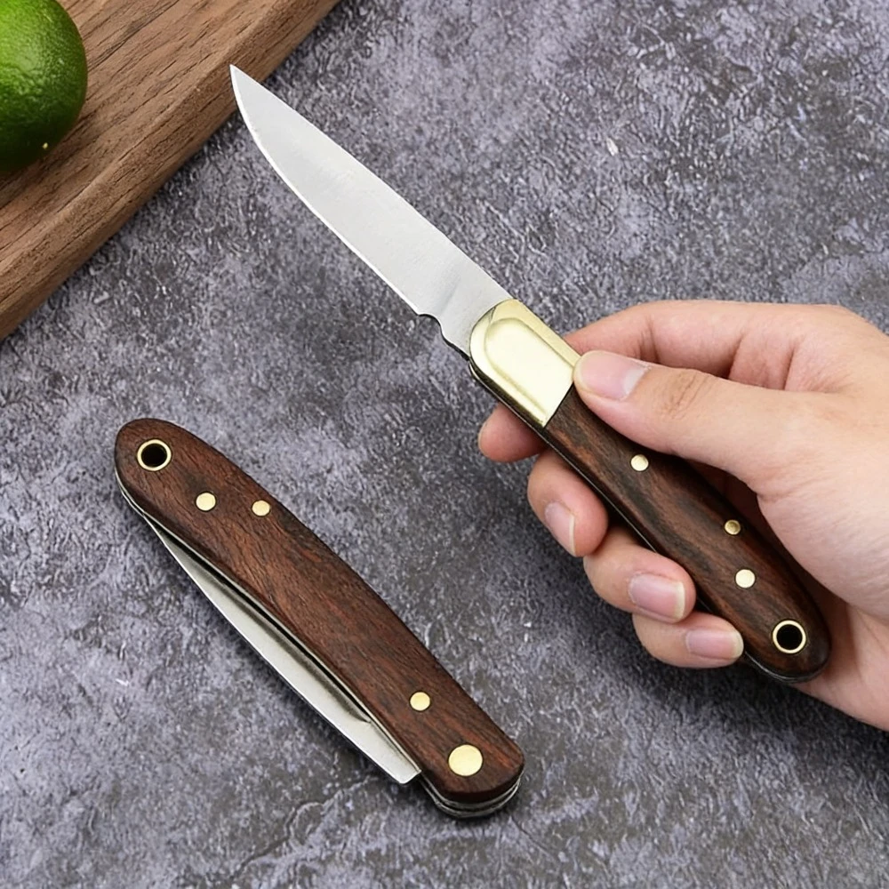 

High-End Foldable Solid Wood Fruit Knife Portable Stainless Steel Peeling Kitchen Knife Camping Companion