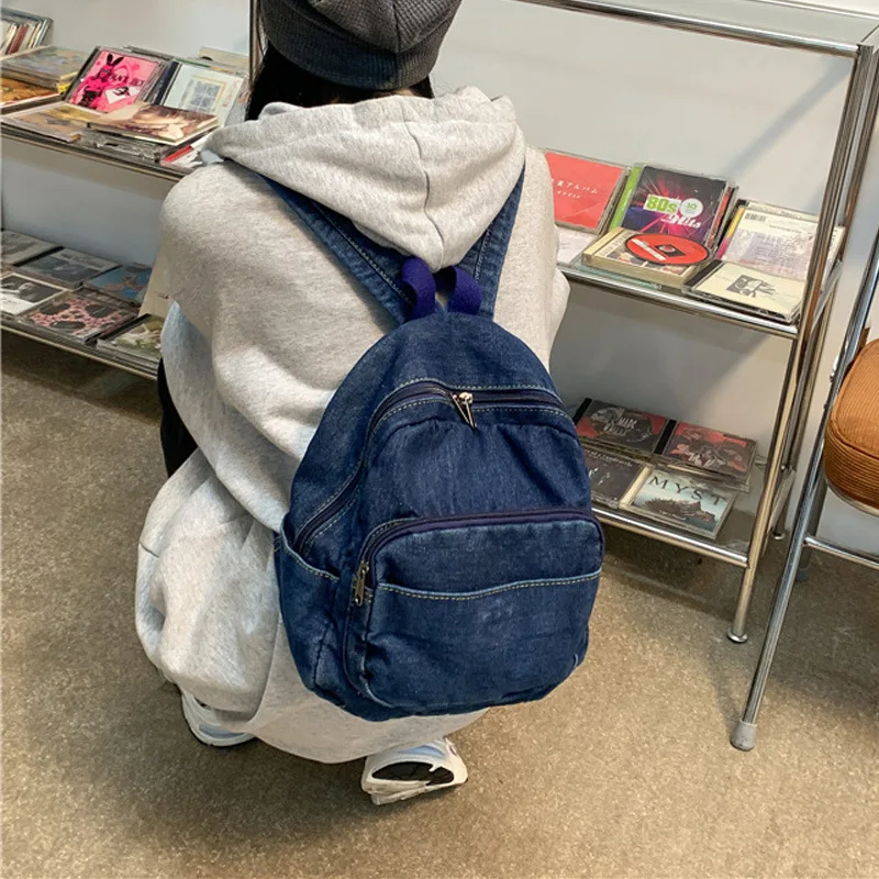 Mochila de mezclilla con nombre bordado para mujer, bolsa de viaje de lona vaquera para exteriores, nombre personalizado, mochila escolar para estudiantes universitarios