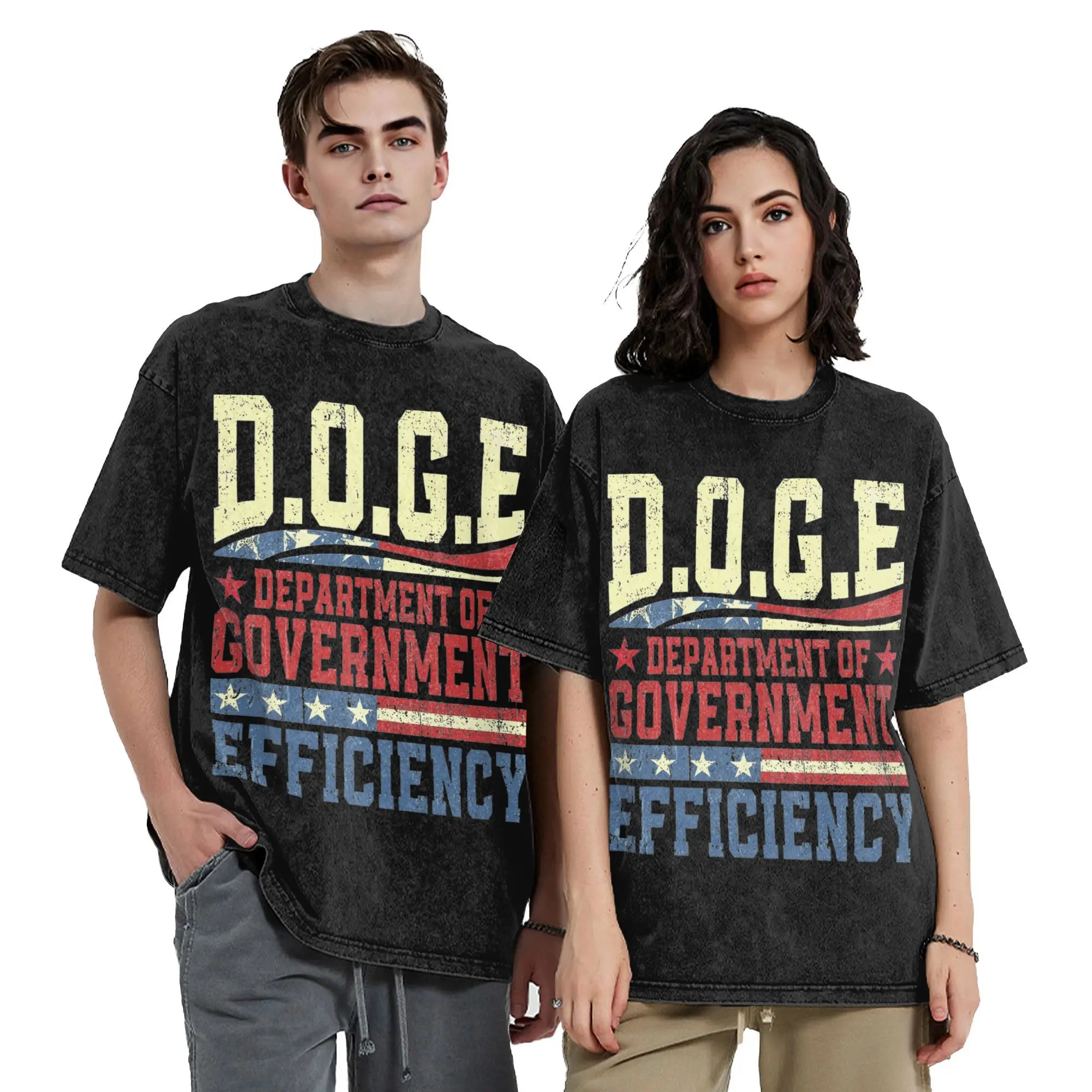 Vintage D.O.G.E. DOGE Department Of Government Efficiency Outfit T Shirt for Men Women  Washed Style Tee Shirts Clothes