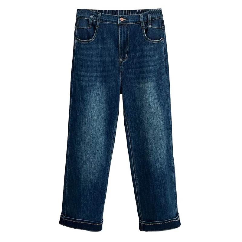 

XXXXXL Fashion Plus Size Women's Jeans Autumn Of 2025 New Simple Cuffs Embroidery Denim Straight Leg Long Pants 8660