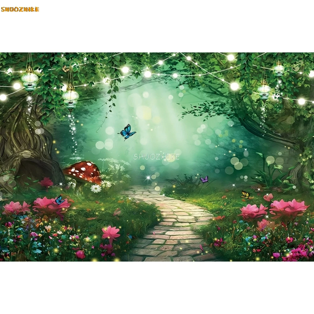 Studio foto latar belakang fotografi pesta ulang tahun bayi rumah peri jamur Wonderland latar belakang hutan alami impian