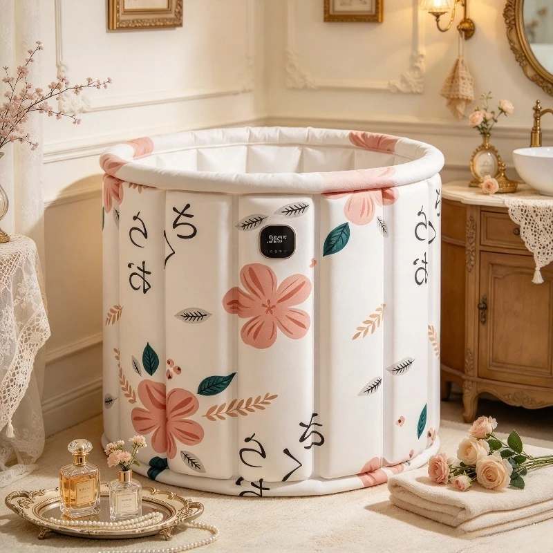 Collapsible Bathtub Extra Thick Adult Soaking Tub Foldable Bath Bucket Baby Kids Shower Basin Portable Spa Set Premium Kits Plus