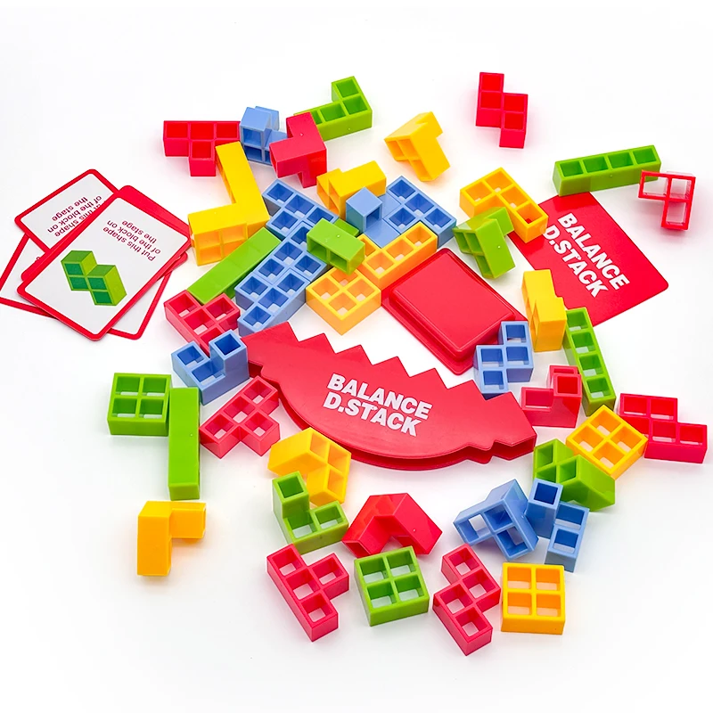 64 pçs tetris equilíbrio empilhamento jogo blocos de construção com cartões diversão família festa jogo noite mesa desafio para crianças adulto