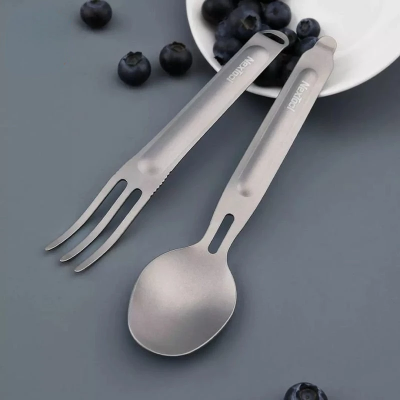 Xiaomi NexTool Outdoor Pure Titanium Spork and Spoon Reusable Camping Utensil Set with Case Flatware Set for Outdoor Camping