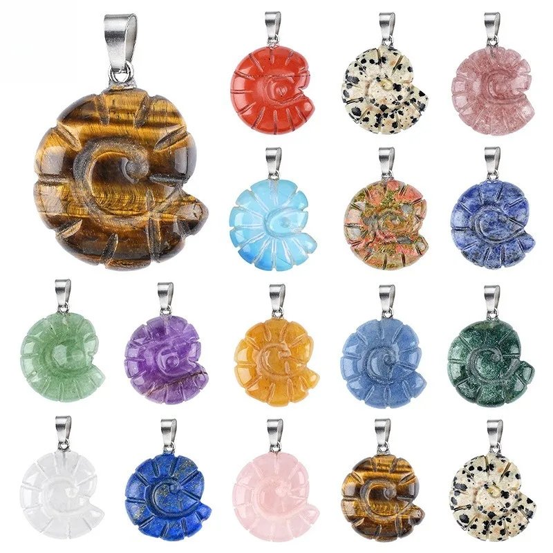 6 Pieces /lot Double Sided Carved Natural Stone Conch Snail Shape Pendants DIY Craft Jewelry Findings Ornament Charms