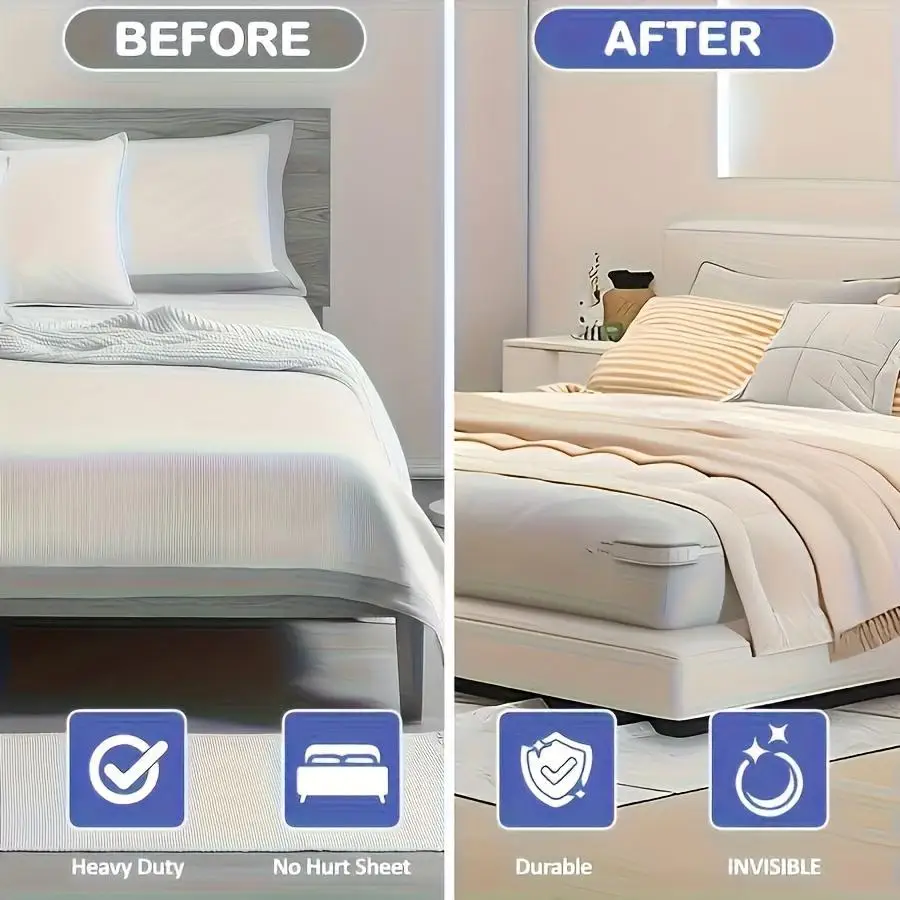 حامل ملاءة سرير قابل للتعديل مع 4 أشرطة مرنة، قبضة قوية، يناسب جميع الأسرة، إكسسوارات الفراش لديكور المنزل، قفل ملاءة آمنة