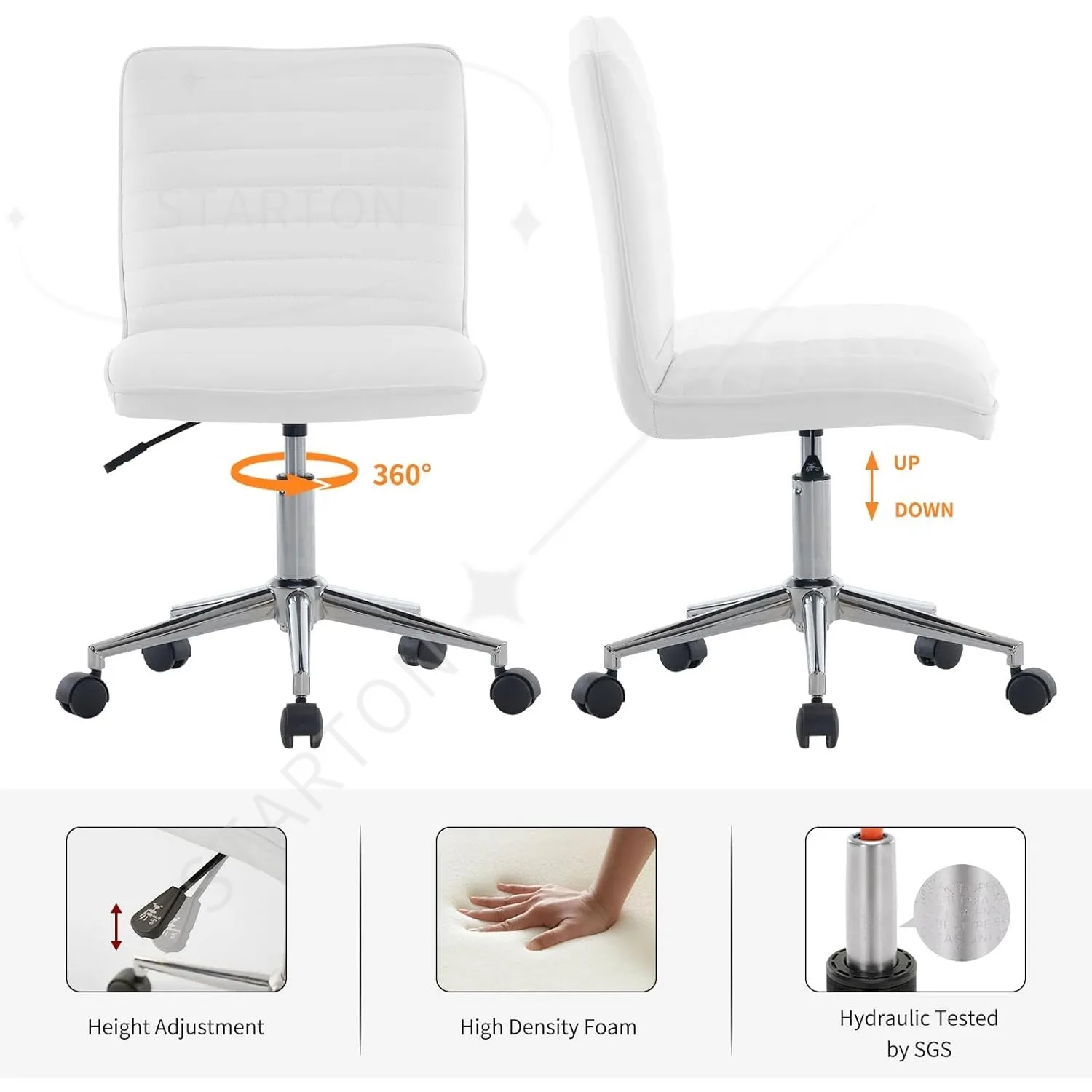 Faux Leather Mid-Back Armless Office Desk Adjustable Task Home Office Chair