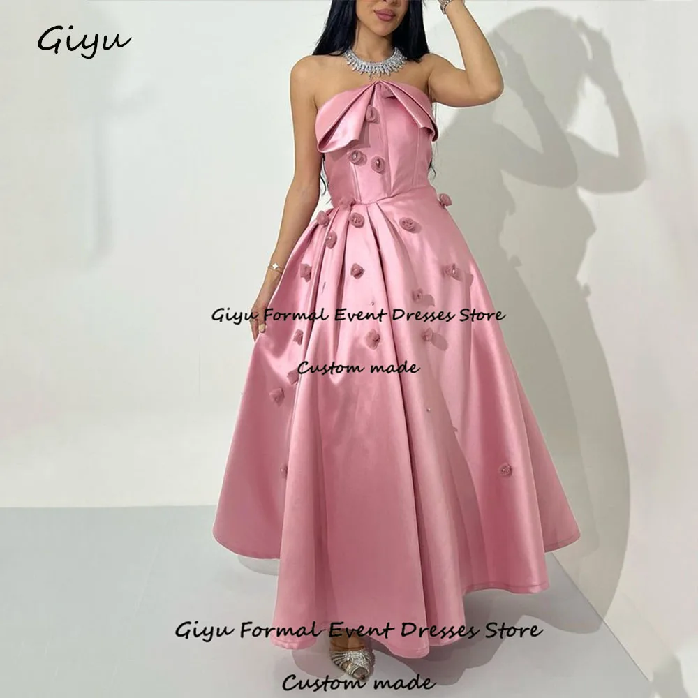 

Giyu A-Line Pink Evening Gown Dress 3D Followers Ankle-Length Vestidos De Noche Elegantes 2024 Wedding Party Dress Prom Dress