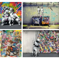 Banksy Street Graffiti Art Headshot Boys Girls Love To Kiss DIY Diamond Painting Full Drill Cross Stitch Mosaic Craft Home Decor
