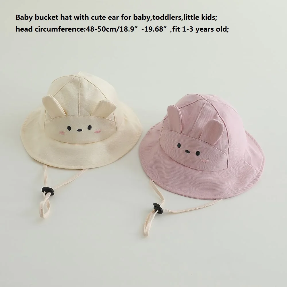 Toddler Soft 48-50cm Cap Cotton Panama Bucket Hat for Kids - UV Protection Baby Beach Sun Hat Boys Girls Autumn Cute Ear Design