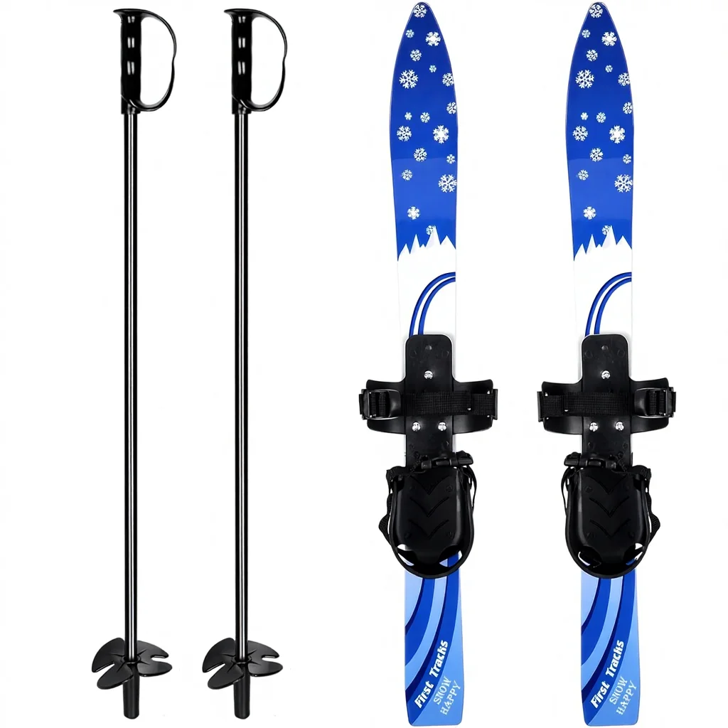 

Child Beginner Snow Skis Poles Bindings Low-Resistant Ski Boards 4 Lightweight Sturdy Safe Polyethylene (PE) Skiing