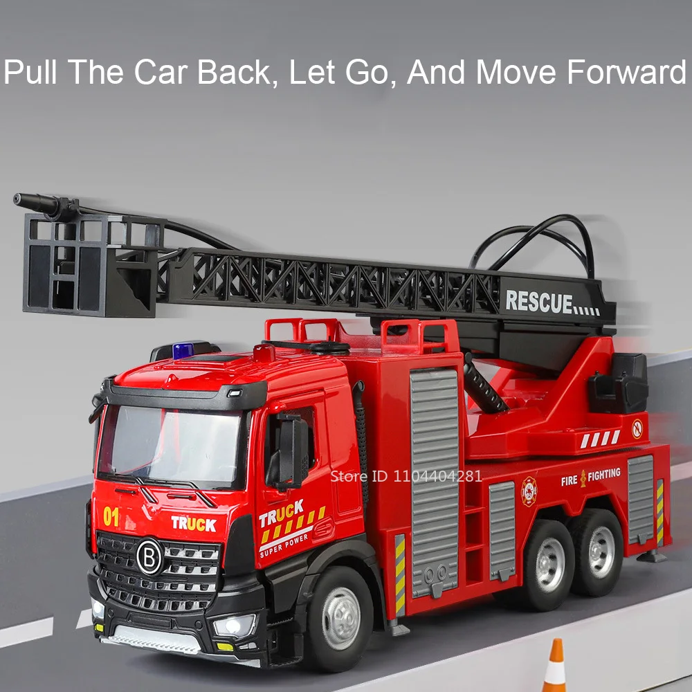 1:24 échelle réservoir d'eau camion de pompier alliage arroseur balayeuse modèle jouets portes de voiture son ouvert lumière retirer véhicules garçon enfant cadeau