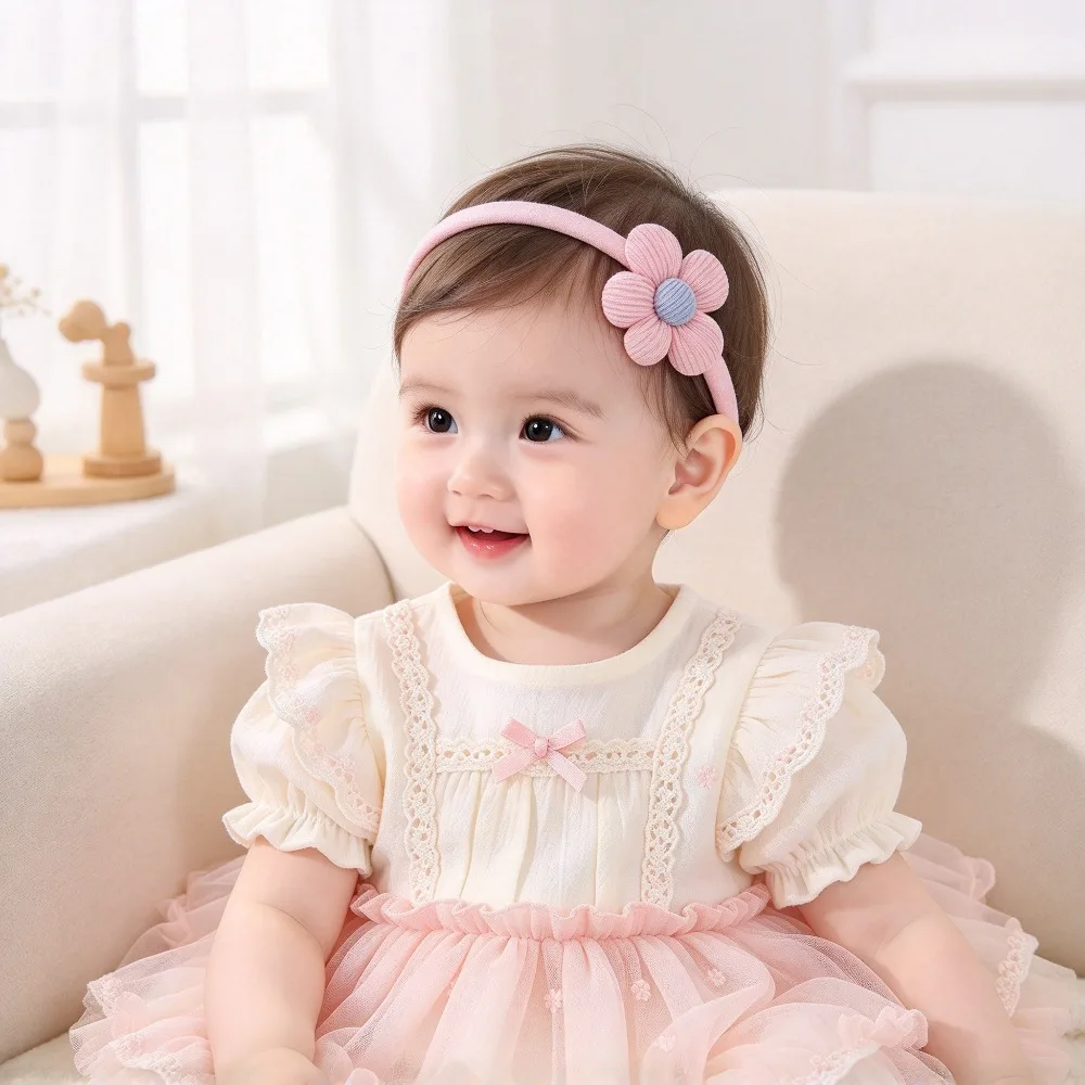5 Pack Newborn Baby Headbands Soft Elastic Cream Pink Flower Bow Hairbands Toddler Girls Party Photo Props