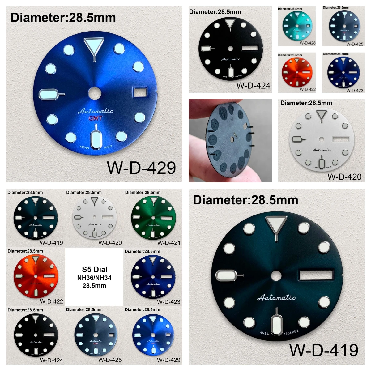 

28.5mm S5 Logo SKX007 Dial Fit NH36/4R36 Movement Green Luminous High-Quality Dual Calendar Dial Watch Modification Accessories