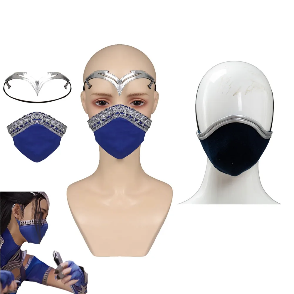 Kitana Mask Cosplay Mortal Kombat Costume Props Game Role Play Blue Masks Headband Set Women Roleplay Halloween Suits Gift