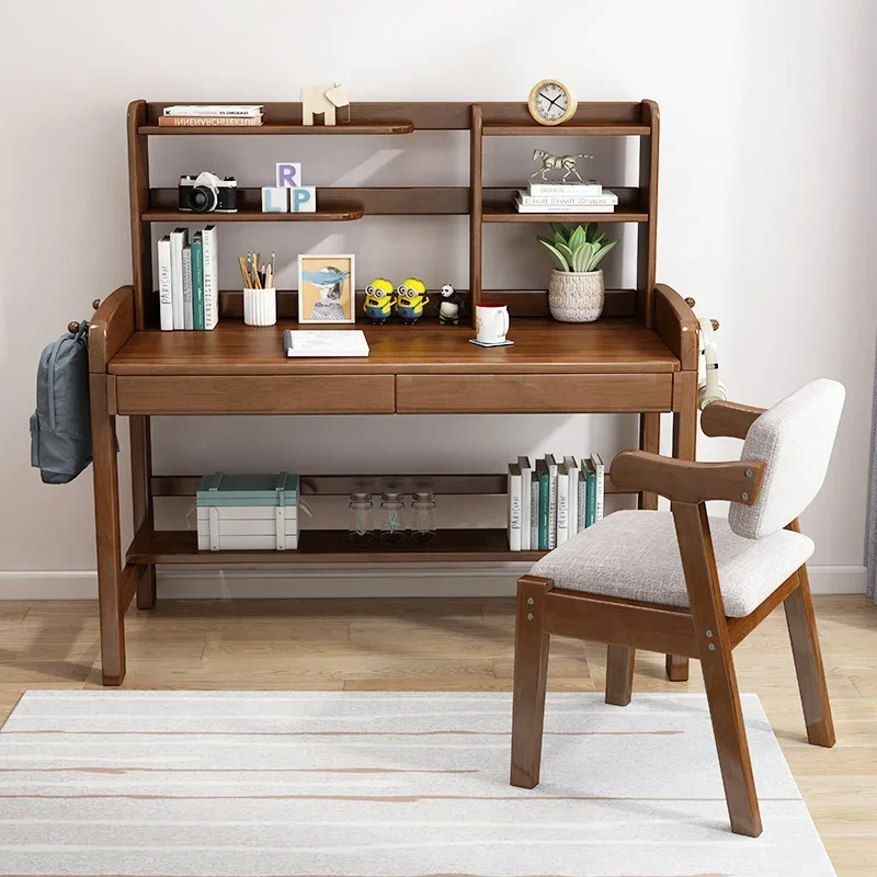2026 Luxury solid wood bookshelf study table children tables kids' tables computer desks